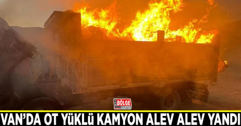 Gürpınar’da ot yüklü kamyon alev alev yandı