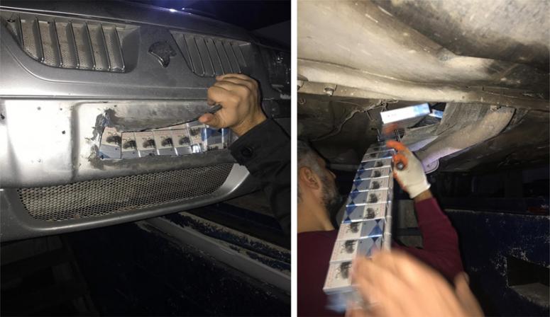 İran plakalı iki araçta kaçak sigara ele geçirildi