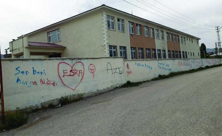 Van'daki okul çevre duvarları çirkin yazılarla donatıldı