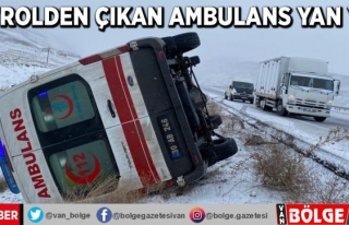 Kontrolden çıkan ambulans yan yattı