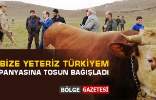 Tuşba'daki çiftçi, kampanyaya tosun bağışladı