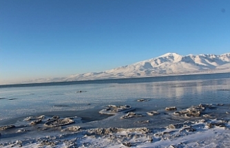 Van Gölü'nün yüzeyi buz tuttu